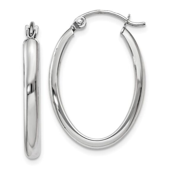Kazi Luxury 14k White Gold Polished 2.75mm Oval Tube Hoop Earrings